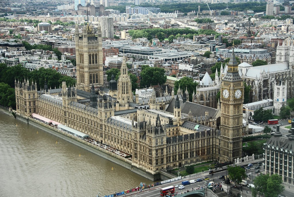 An aerial view of the Palace of Westminster.